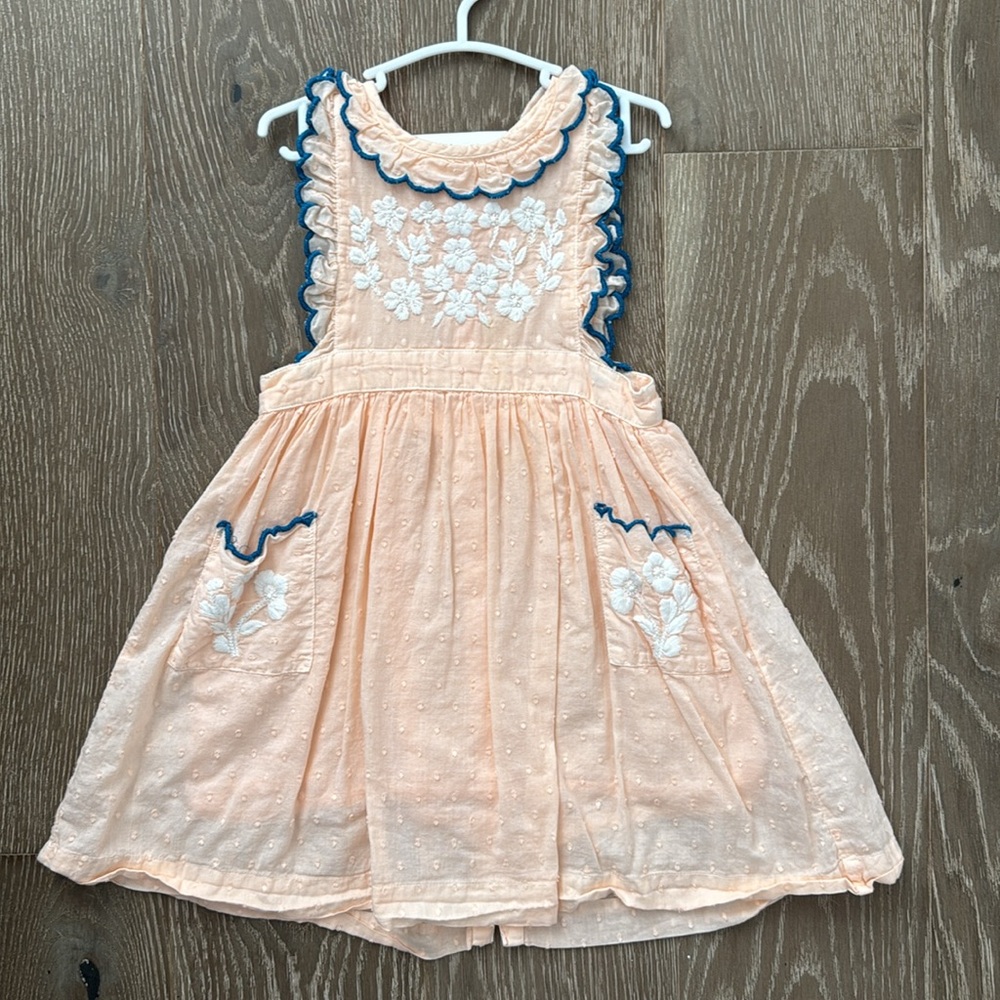 Peach Lali Dress with Blue Embroidery